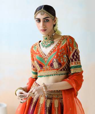 Fire Orange & Burgundy Lehenga Set 6