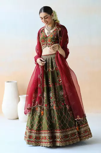 Deep Olive Green Lehenga Set