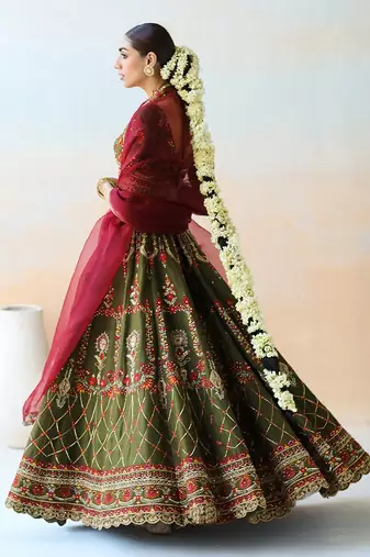 Deep Olive Green Lehenga Set
