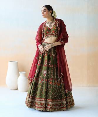 Deep Olive Green Lehenga Set 4