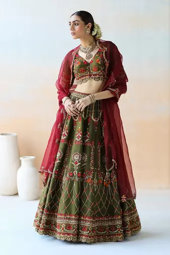 Deep Olive Green Lehenga Set