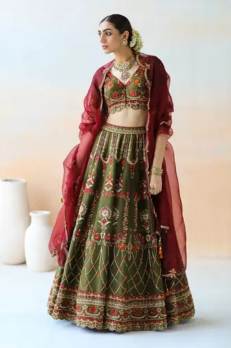 Deep Olive Green Lehenga Set