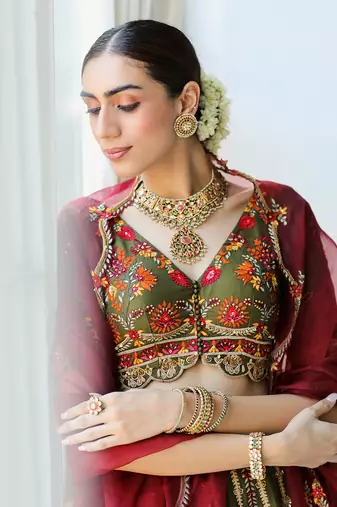 Deep Olive Green Lehenga Set