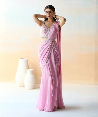 Lilac  Pre-Draped Saree Set 1