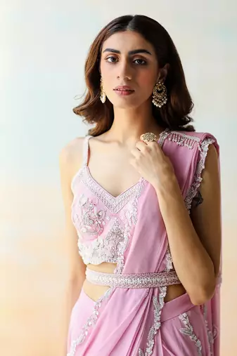 Lilac  Pre-Draped Saree Set