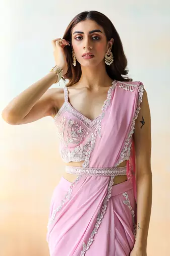 Lilac  Pre-Draped Saree Set