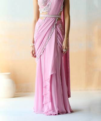 Lilac  Pre-Draped Saree Set 4