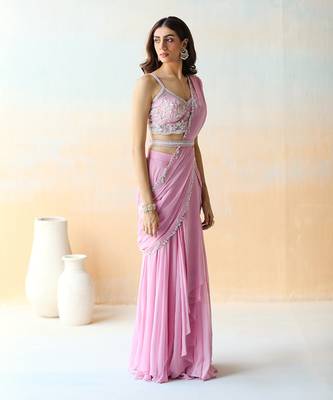 Lilac  Pre-Draped Saree Set 5