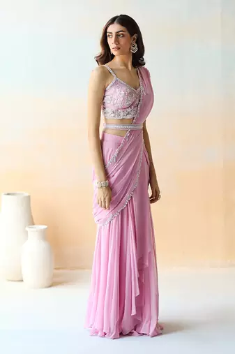 Lilac  Pre-Draped Saree Set
