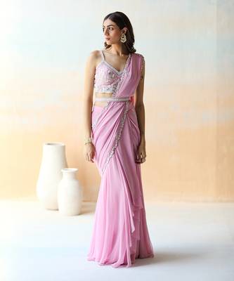Lilac  Pre-Draped Saree Set 6