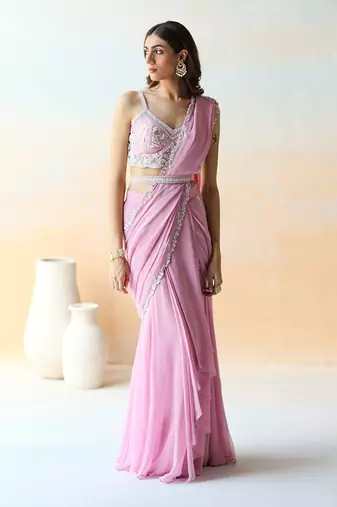 Lilac  Pre-Draped Saree Set