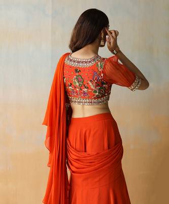 Fire Orange Pre-Draped Saree Set 6