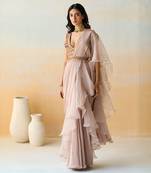 Light Beige  Pre-Draped Saree Set