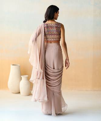 Light Beige  Pre-Draped Saree Set 4