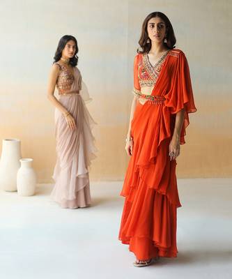 Light Beige  Pre-Draped Saree Set 5