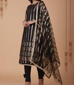 BLACK FLORAL EMBROIDERED SALWAR KAMEEZ SUIT SEMI STITCHED