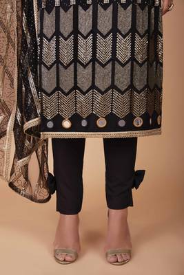 BLACK FLORAL EMBROIDERED SALWAR KAMEEZ SUIT SEMI STITCHED 4