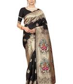 Black woven Banarasi silk blend saree with blouse