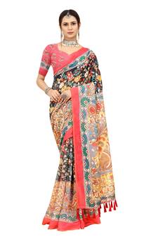 Multicolor Printed Art Silk Saree With Blouse