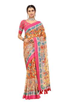 Multicolor Printed Art Silk Saree With Blouse