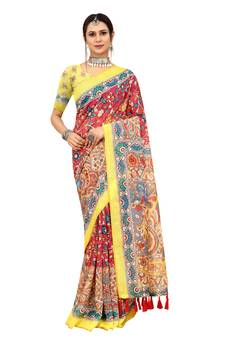 Multicolor Printed Art Silk Saree With Blouse