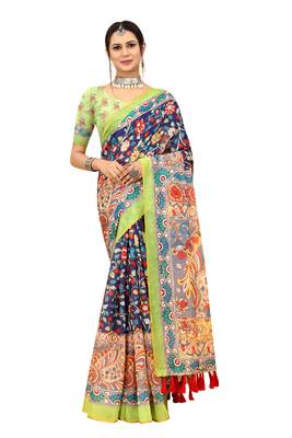 Multicolor Printed Art Silk Saree With Blouse 1