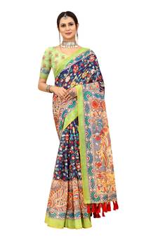 Multicolor Printed Art Silk Saree With Blouse