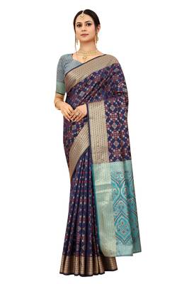 Navy blue woven patola saree with blouse 1