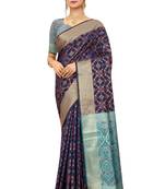 Navy blue woven patola saree with blouse