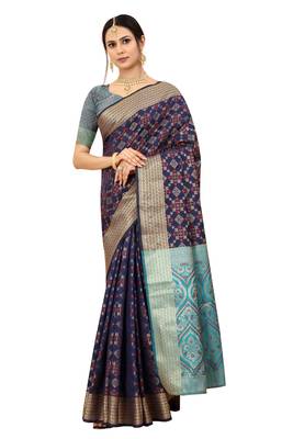 Navy blue woven patola saree with blouse 2