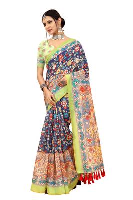 Multicolor Printed Art Silk Saree With Blouse 2