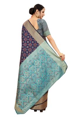Navy blue woven patola saree with blouse 3