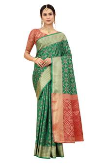 Green Woven Patola Saree With Blouse