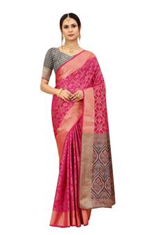 Pink woven patola saree with blouse