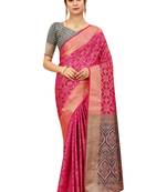 Pink woven patola saree with blouse