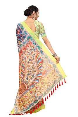 Multicolor Printed Art Silk Saree With Blouse 3