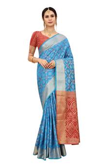 Blue Woven Patola Saree With Blouse