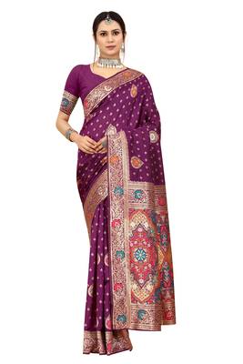 Lavender woven Banarasi silk blend saree with blouse 1