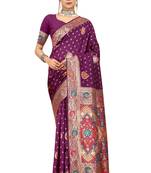 Lavender woven Banarasi silk blend saree with blouse