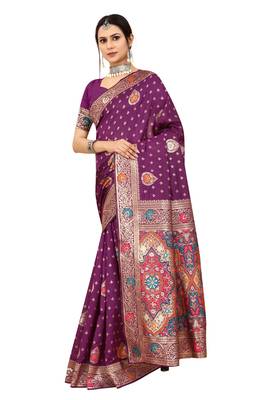 Lavender woven Banarasi silk blend saree with blouse 2
