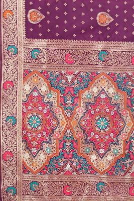 Lavender woven Banarasi silk blend saree with blouse 4