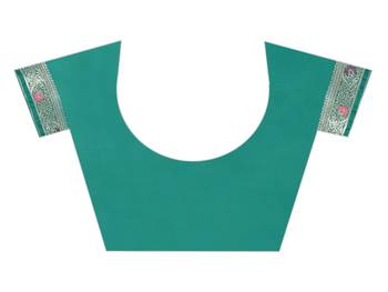 Teal woven Banarasi silk blend saree with blouse 4