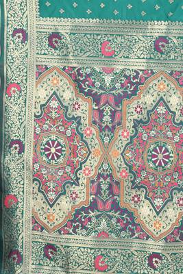 Teal woven Banarasi silk blend saree with blouse 5