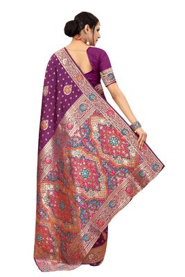 Lavender woven Banarasi silk blend saree with blouse 5