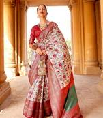 White printed patola saree with blouse