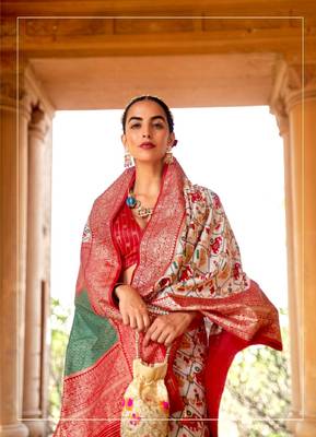 White printed patola saree with blouse 2