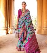 Grey printed patola saree with blouse