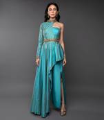 Blue One Sleeve Asymmetrical Co-Ord Set 