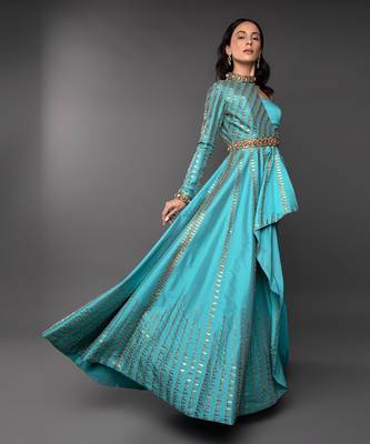 Blue One Sleeve Asymmetrical Co-Ord Set  3