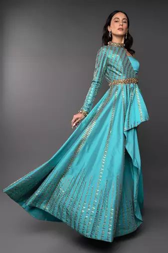 Blue One Sleeve Asymmetrical Co-Ord Set 